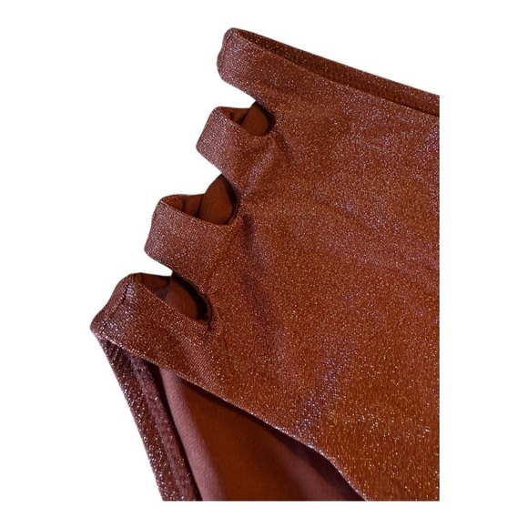 Bar III Shimmer Core Sparkly Brown Hip Slash Cutout High-Waisted Bikini Bottoms - Picture 13 of 15